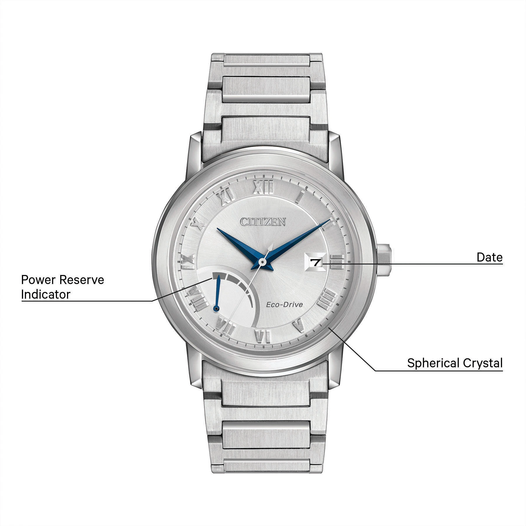 Citizen PRT Silver-Tone Dial Stainless Steel Bracelet AW7020-51A